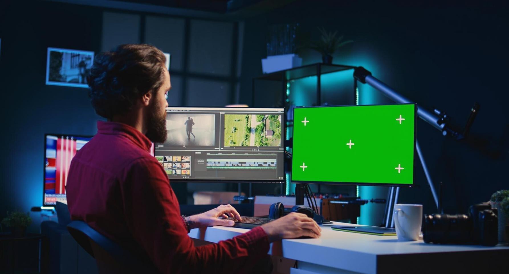 Profesjonalna sesja montażu wideo w nowoczesnym studio